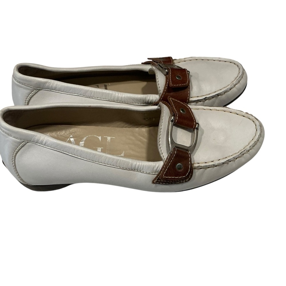 AGL Women's White and Brown leather Loafers driving shoes moccasins size 36.5